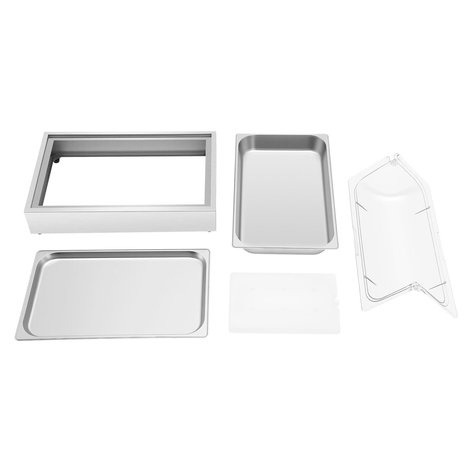 Piatto da portata refrigerante GN 1/1 con cappuccio, in acciaio inox da 6 l, ciotola refrigerante con piastra refrigerante, coperchio trasparente arrotolabile, piatto catering per buffet party