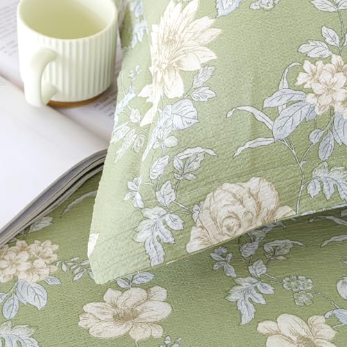 Image of Story@Home King Size Bedsheet | Air Cotton Flatsheet King Size with Two Pillow Covers| 240 TC | Super Soft Bed Sheet for King Size Bed | Floral Design (270 x 250 cm, Green & White)