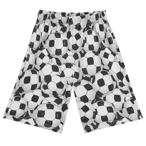 ALAZA Football Ball Soccer White Pajama Shorts Elastic Waist Casual Sleep Shorts with Pockets Size 6-14