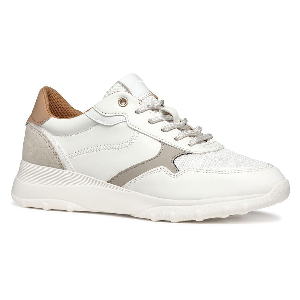 Geox D ALLENIEE A, Women’s Sneaker, Optic White/Lt Taupe,