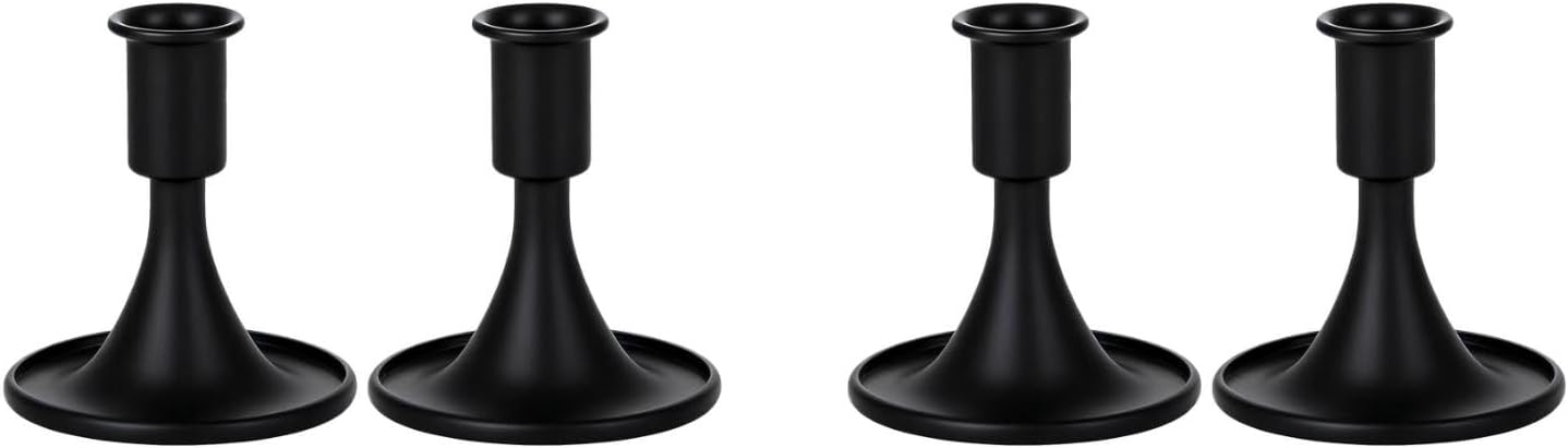 LOGOFUN 4pcs Vintage Black Iron Taper Candle Holders Romantic Table Centerpiece Decor for Wedding Christmas Birthday