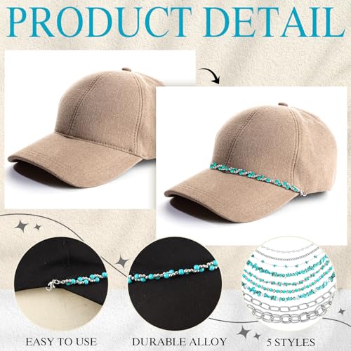 Image of Geyoga 9 Pcs Trucker Hat Chains Trucker Hat Charms Women Man Bill Decoration Detachable DIY Metal Chain for Mesh Baseball Cap(Silver Green,Turquoise)