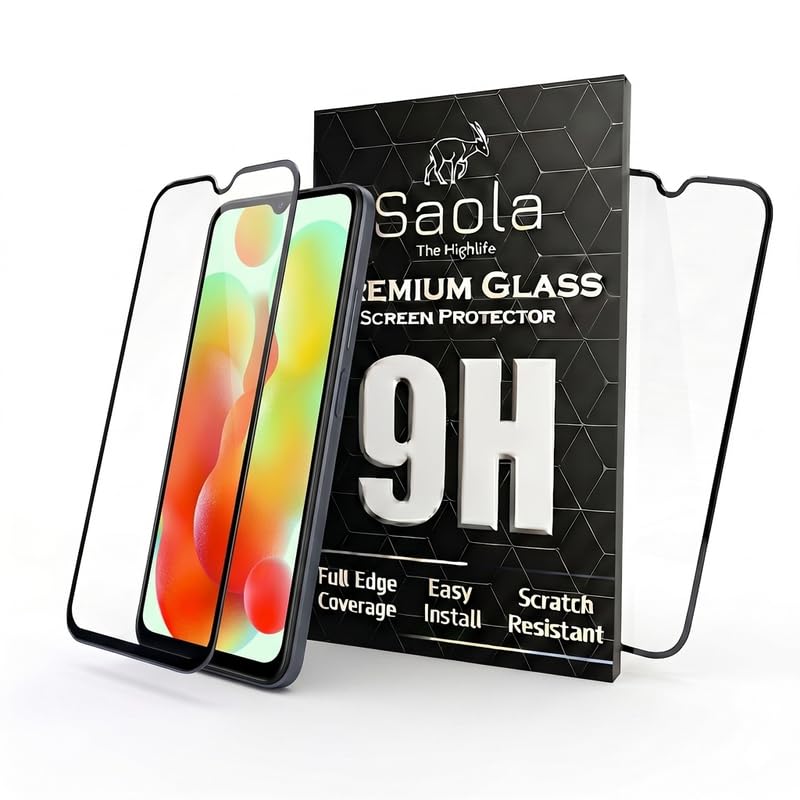 Image of Saola HD+ Oleophobic Tempered Glass Screen Protector For Xiaomi Redmi 12C (Pack Of 2) with Free Installation Kit. Full screen Coverage - 6.71 inch