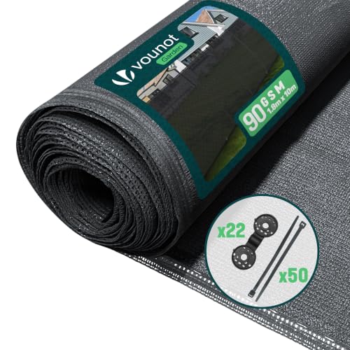 VOUNOT® Zaunblende 1.8×10m, Sichtschutz Zaun HDPE Schattiernetz, Windschutz UV-resistent Reißfest, 75% Beschattungsgrad, mit Löcher, Spezialclipund und Kabelbinder, Anthrazit