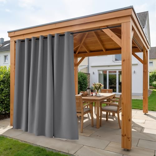PONY DANCE Rideau pour Pergola - Lot de 1 Rideaux D'Extérieur Occultant Isolant Lumière Imperméable Décoration Intérieur/Extérieur Jardin à Oeillets, L...