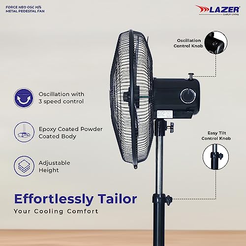 Image of Lazer Force High Speed 400mm Farrata Pedestal Fan Black (Mettallic Black)
