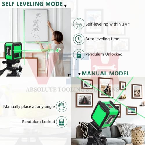 Image of VTH Compact Laser Leveller with Dual Modes, 110 Red Cross-Line, IP54-Rated Housing, and Versatile Mounting for Tiling, Shelving, and Frame Installation
