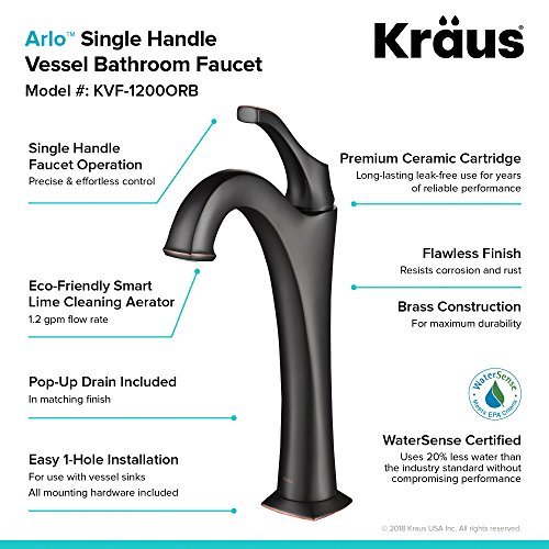 KRAUS KVF-1200ORB Arlo Single Handle Vessel Bathroom Faucet with Pop Up Drain, Oil Rubbed Bronze by Kraus - Image 5