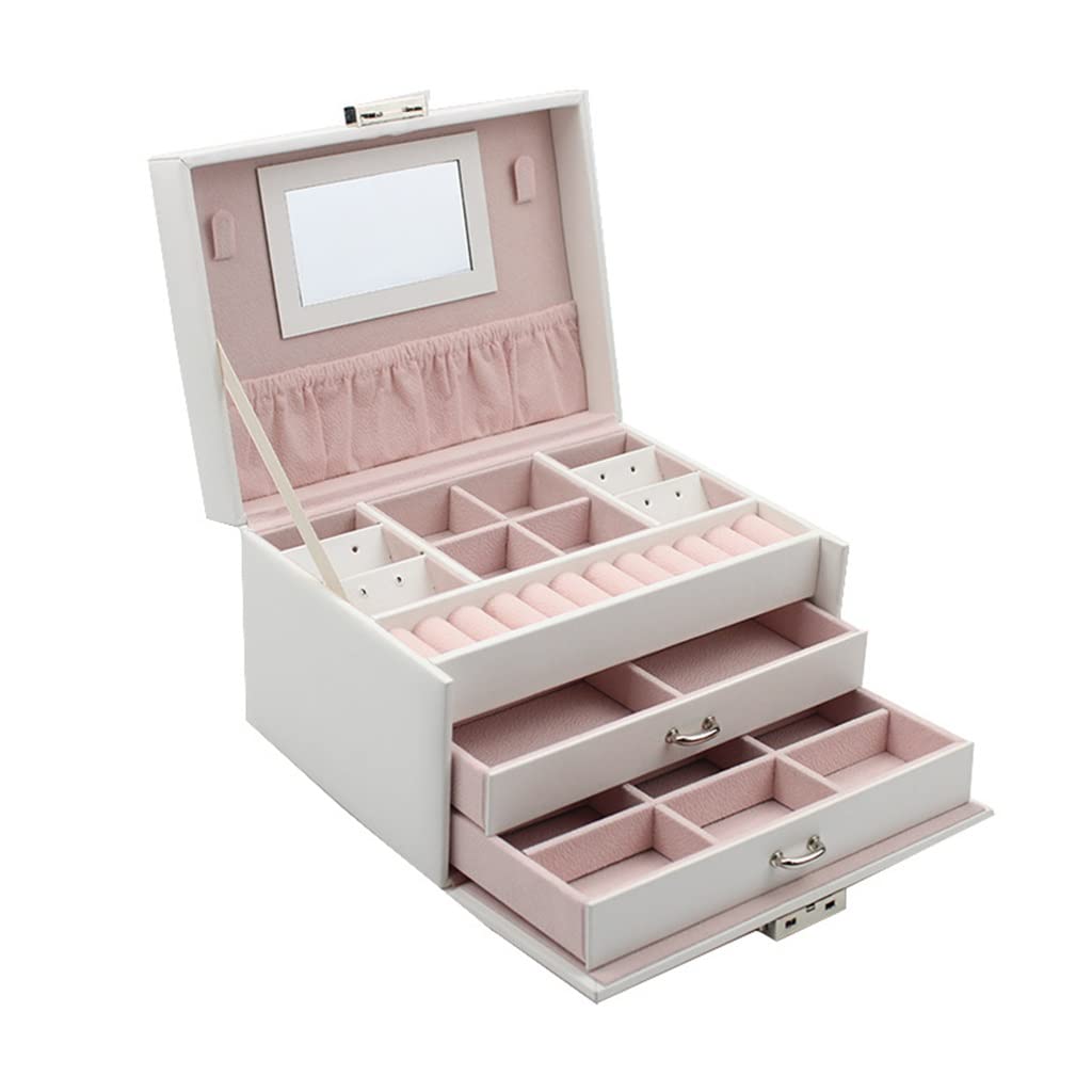 Caja de Espejo para Damas, de Cuero sintético, para Guardar Pendientes, Anillos, Collares y exhibir con Cerradura.