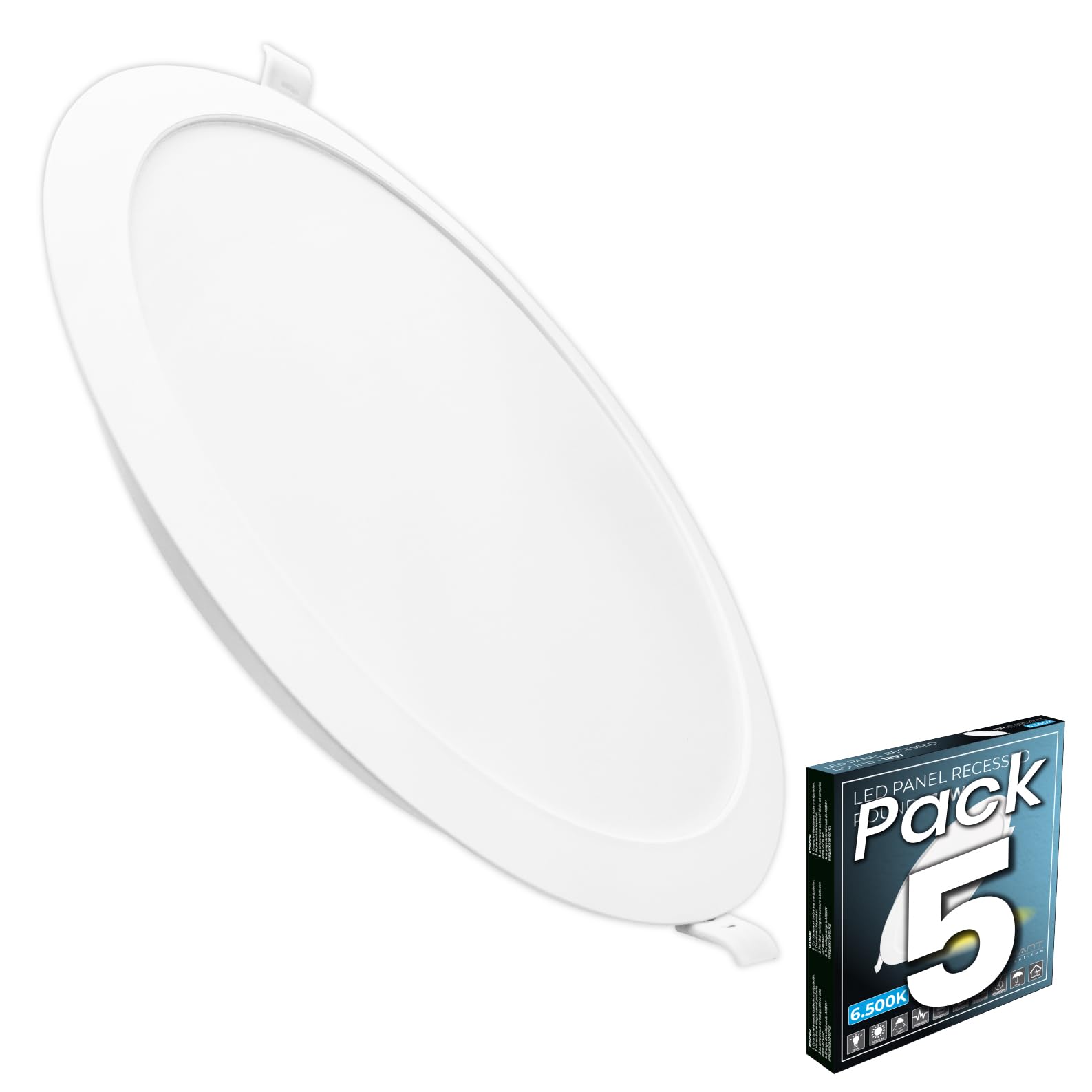 Panneau LED encastrable rond 18W lot de 5 dalles plafond blanc froid 6500K pour cuisine