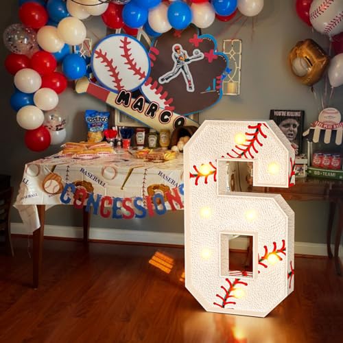 Image of Imprsv Baseball Birthday Decorations, 3ft Marquee Numbers 6 Party Decor