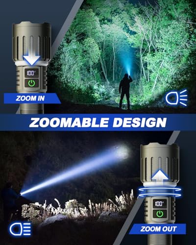 Image of Victoper Rechargeable Flashlight, Titanium 5 Modes Zoomable Flash Light, Bright Real 1500 High Lumens Flashlights, LED Power Display Tactical Flash Lights Holster for Camping Hunting Essential Men