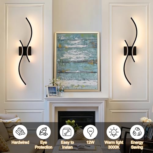 Image of CANEOE Modern LED Wall Sconce Set of Two, 3000K Warm White Led Wall Light Fixture, 31.5inch Black Modern Sconces Wall Lighting for Bedroom, Living Room, Hallway, Staircase, Bathroom