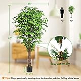 Keeplush 6.2ft Ficus Artificial Trees with 3 Natural Curved Trunks, 74" Tall Lush Faux Tree for Home Decor Indoor, Green Lifelike Fake Ficus Tree Artificial Plants - Image 7