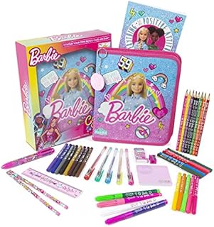 Barbie Colour Your Own Pencil Case Including Diary, 4 Colour Change Markers 5 Gel Pens and 6 in One Marker - Art Craft Set - Kids Stationery Sets for Girls