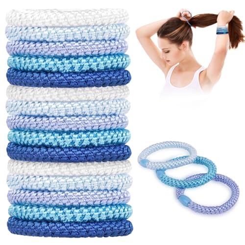 AUAUY 15pcs Gomas de Pelo EláSticas, Azul Coleteros Pelo Mujer y NiñA, AlgodóN Tejidas Suaves Gomas para el Pelo, Gomillas Pelo NiñA sin DañOs, Coleteros para Numerosos Tipos de Cabello, Trenzado