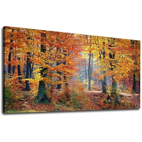 yearainn Autumn Forest Canvas Wall Art Panoramic Red Trees Scenery Painting - Long Canvas Artwork Contemporary Woods Nature Picture for Home Office Wall Decor 29" x 58" Cover
