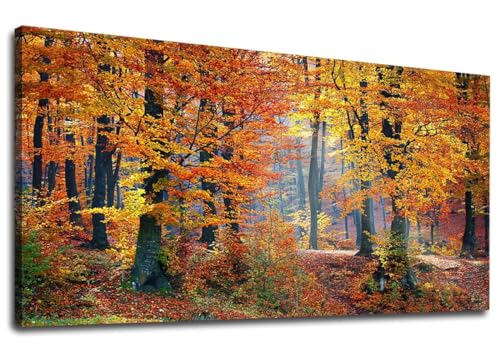 yearainn Autumn Forest Canvas Wall Art Panoramic...