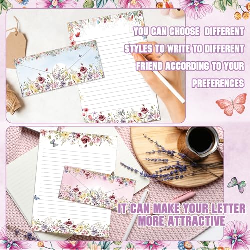 Image of TaoBary 160 Pcs Stationery Paper Set 50 Double Sided Stationery Papers with 50 Matching Envelopes and 60 Round Dot Sticker, 10 Design(Wildflower,8.5 x 11 Inch)