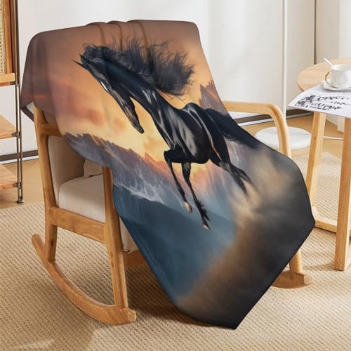 Manta de forro polar con estampado de caballo y acabado felpa 5