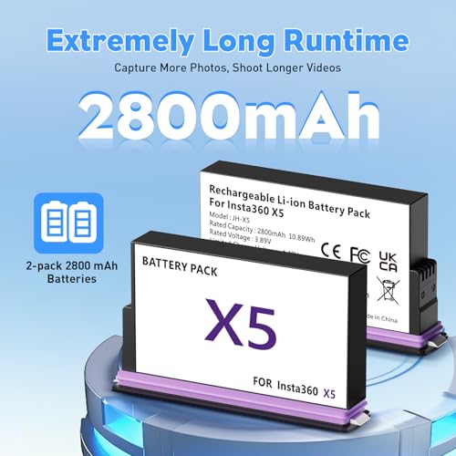 Image of X5 Batteries(2 Packs) with Fast Charge Hub 27W Dual Fast Charging Case w /LCD Display, Intelligent Two Way Charger Hub for Insta360 X5,Shows Battery SOC (Battery*2 and Charger*1)