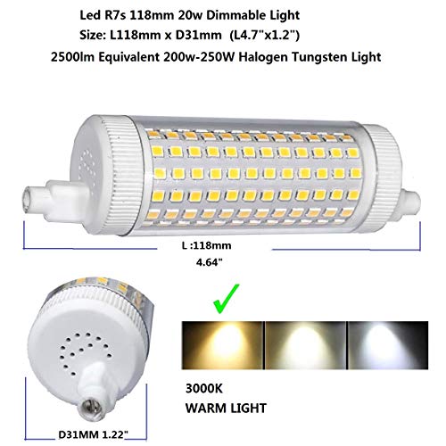 QLEE Led R7s 118mm 20w Dimmable Light Double Ended J J118 4.7" 2500lm Equivalent 200w Halogen Tungsten Warm White 3000k Floodlight Working Light Garage Landscape Lighting 2PCS… - Image 4
