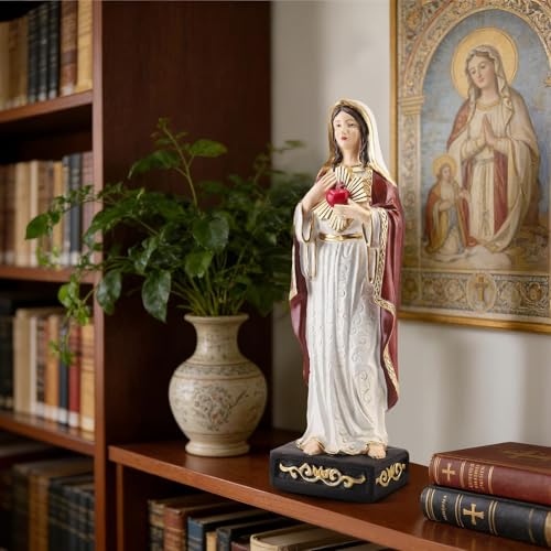Mantaoilfe 15.4" H Virgin Mary Statue Catholic – Blessed Virgin Mary Figurine with Sacred Heart, Hand Painted Resin Mother Mary Statue for Prayer Room, Altar Decoration, Christian Home Decor Gift — view 6