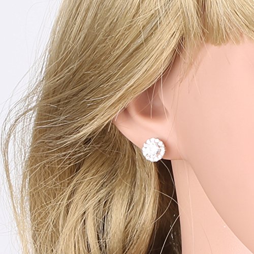 Particular aretes con broche con cristal y estrás redondo, tono dorado rosado, para mujer 7