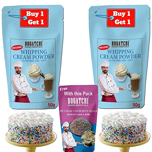 Image of BOGATCHI Whipping cream for cake, Whipping Cream Powder, Whipped Cream, Premium Whipping cream Powder, Rich Whipping cream|FREE One Extra Whipping Cream Powder(50g)+ Colorful Balls (25g)