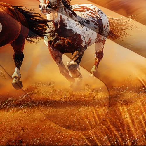 Image of AILONEN Galloping Horses Comforter Set Queen Size,Sunset Orange Theme Bedding Sets for Boys Girls Teens Adults, All Season 1 Quilt and 2 Pillowcases, 3 Piece