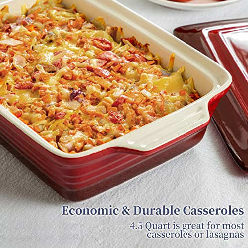 4.5 Quart Nonstick Casserole Dish With Lid, Lovecasa 9 X 13 Inches Lasagna Pan Deep, Ceramic Baking Dish For Dinner, Banquet, And Party, Gradient Red #TOP4