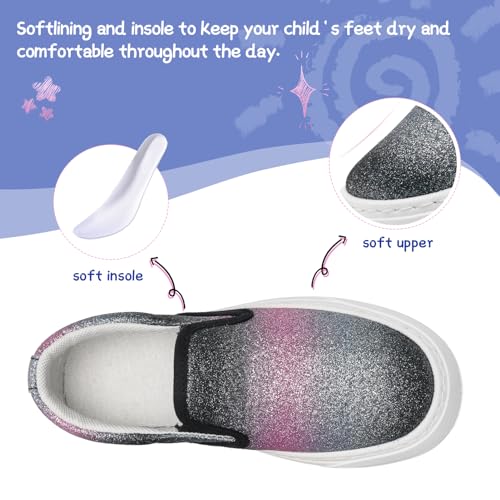 Toddler Sneakers for Girls Boys Low Top Slip On Kids Canvas Casual Shoes Comfortable Walking Sequins Glitter Shoes 5