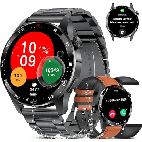 2024 Smart Watch for Men,3 Straps Watch,Fitness Trackr,1.43" AMOLED Bluetooth Call with Heart Rate Sleep Monitor Step Counter,IP68 Waterproof Activity Trackers Smartwatch for Android iOS