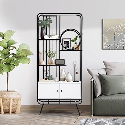 Rehoopex Book Shelf, Design Tall Shelves With Steel Frame, Display Bookcase Standing Organizer, Modern Decorative Wood Storage Shelves For Bedroom, Living Room, Office (Style C) #TOP7