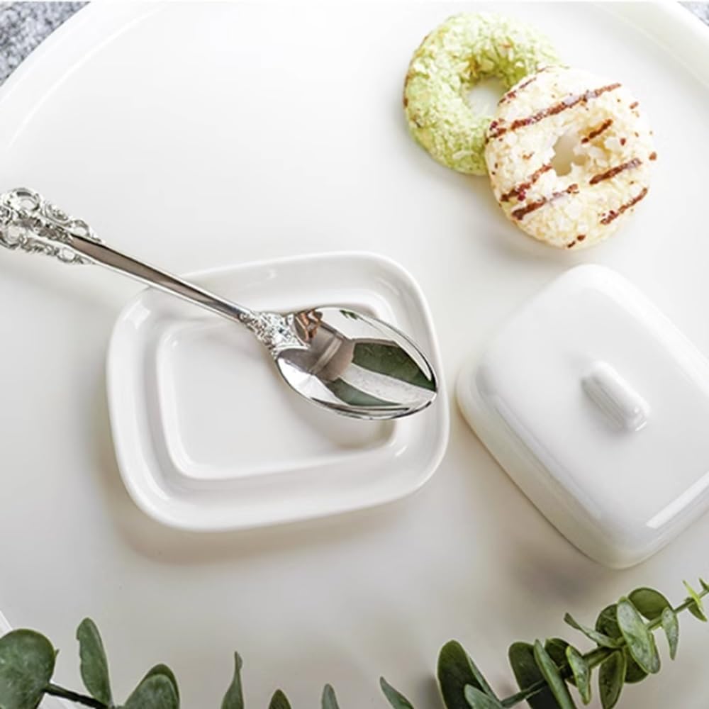 Butter Dishes White Ceramic Reinforced Porcelain Square Shaped European Pure White Ribbon Covered Porcelain Butter Plate Butter Dish Western Hotel Tableware Butter Storage