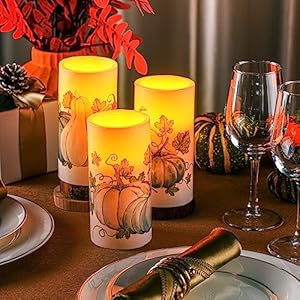 ROCEEI 3 Pack Thanksgiving Fall Flameless LED Candles with Remote Blue Pumpkin Battery Operated Real Wax Black and White Autumn Candles Thanksgiving Decor Gift(Fresh Style) ROCEEI 3 Pack Thanksgiving Fall Flameless LED Candles with Remote Blue Pumpkin Battery Operated Real Wax Black and White Autumn Candles Thanksgiving Decor GiftFresh Style