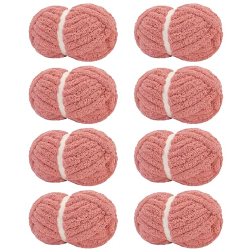 Image of Chunky Yarn for Hand Knitting Soft Jumbo Bulky Fluffy Chenille Yarn for Crocheting Blanket Scarf DIY 8 Pack (Rosewood, 28yds, 8 Ounces Each)