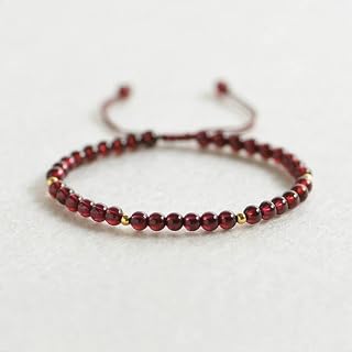 OLGER String Bracelets,Red Garnet Beads Rope Bracelet Natural Gemstones Bracelets Yoga Reiki Chakras Stone Bead Braided Bangle Adjustable Summer Jewellery For Men Women