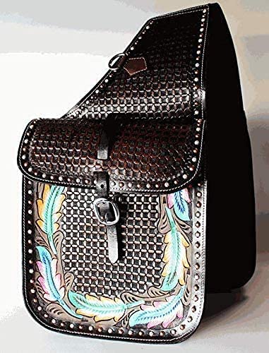 HUMAYL SADDLERY Horse Saddle Bag Western Cowhide Genuine Leather Equestrian Trail Tooling Carving Tooled Carved Pack Equipment Horse Saddle Bags Size: 10” L x 10” W x 3 ½” D inches, BAG160