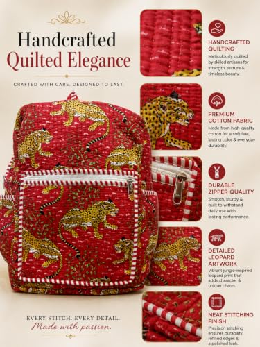 Image of Doraya Cotton Quilted Unisex Backpack Hand Block Floral Printed Design Stylish Eco-Friendly Bag for School, Travel, and Everyday Adventures