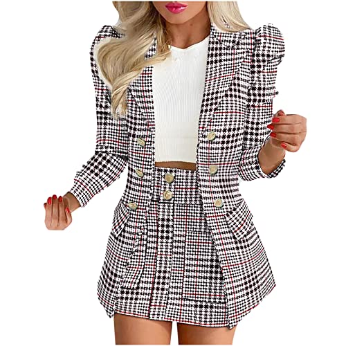 Blazer Sets Women 2 Piece Outfits Fashion Print Jackets Summer Fall Business Casual Coats Short Skirt Suits
