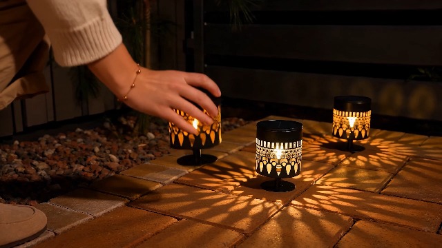 Image of Neoglint 2 Pack Solar Mandala Fence Lights Outdoor IP55 Warm White | Exquisite Mandala Wall Deck Lights for Garden Patio Step, IP55 Waterproof Iron Wall Mount, Warm Glow Pattern, 800mAh 12H