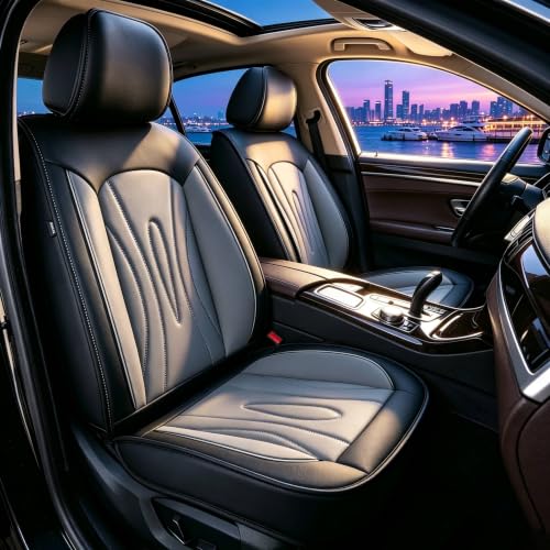 Image of Front Seat Covers for Subaru Outback 2007-2026 2027 Faux Leather | Waterproof Breathable Scratch Resistant 360 Wrap Airbag Compatible Easy Clean（2 Seats,Black & Grey)