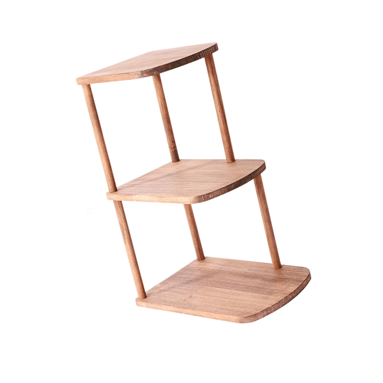 CAZSTYK Natural Wood Triangular Storage Rack with 3 Layers Perfect for Small Spaces and Bookcases Display Stand Wooden Trilateral Shelf