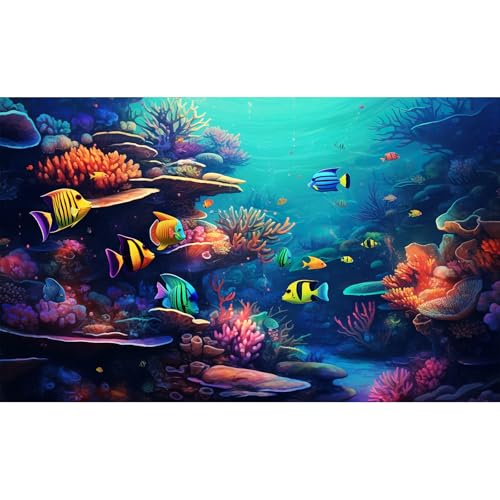 Image of Underwater Aquarium Background Vibrant Coral Reef and Tropical Fish Terrarium Background Deep Ocean Aquatic Marine Plants Fish Tank Backdrop Poster Wallpaper Decorations Vinyl 30x18in