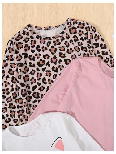 Image of SweatyRocks Girl's 3 Pack Cute Long Sleeve T Shirt Leopard Print Crew Neck Casual Tee Tops Multicolor 8Y