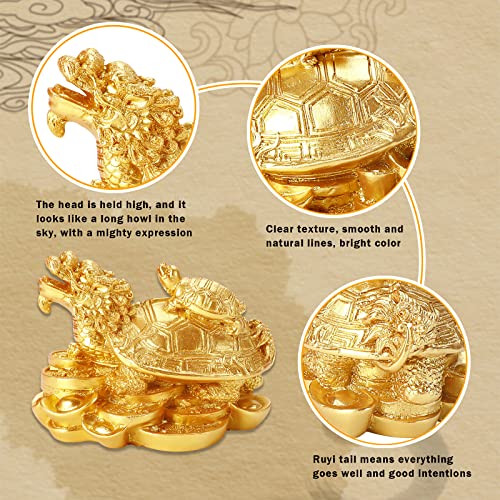 Estatua de tortuga dragón Feng Shui con base de moneda miniatura 3