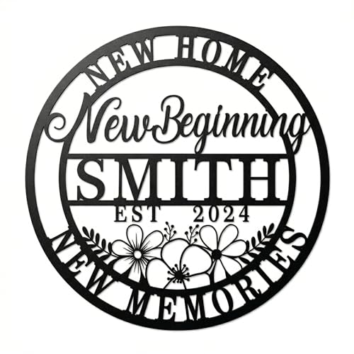 Personalized Housewarming Gift 2026 | Custom Metal Wall Art Decor for New Home | Engraved Family Last Name Sign | Established Date Plaque | New Beginning, New Memories Farmhouse Sign