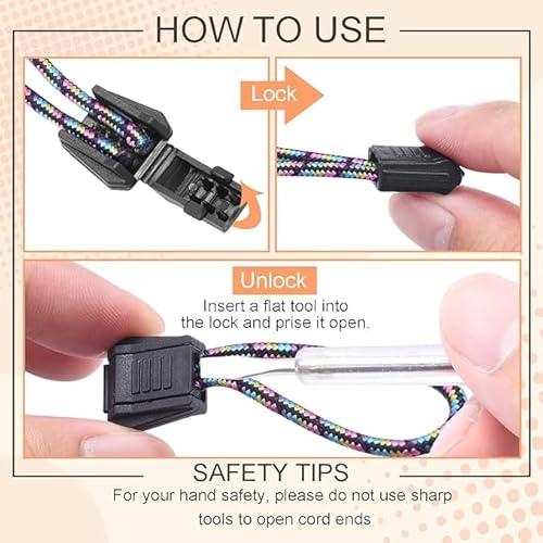 image for sacoora 50pcs Zipper Pull Cord Lock Cord Ends Paracord Clips Plastic B