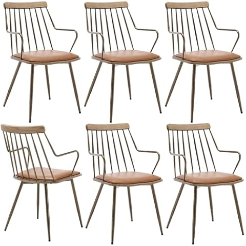 Guyou Modern Dining Chairs Set of 6, Upholstered Dining Chairs with Metal Leg, Wood Kitchen & Dining Room Chairs with Fence-Like Back and Arm for Dining Room Kitchen Restaurant (Brown) Cover